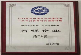 绍兴市华亿(中国)二手车交易市场成功入围2023年度中国二手车交易市场“百强企业”八十强